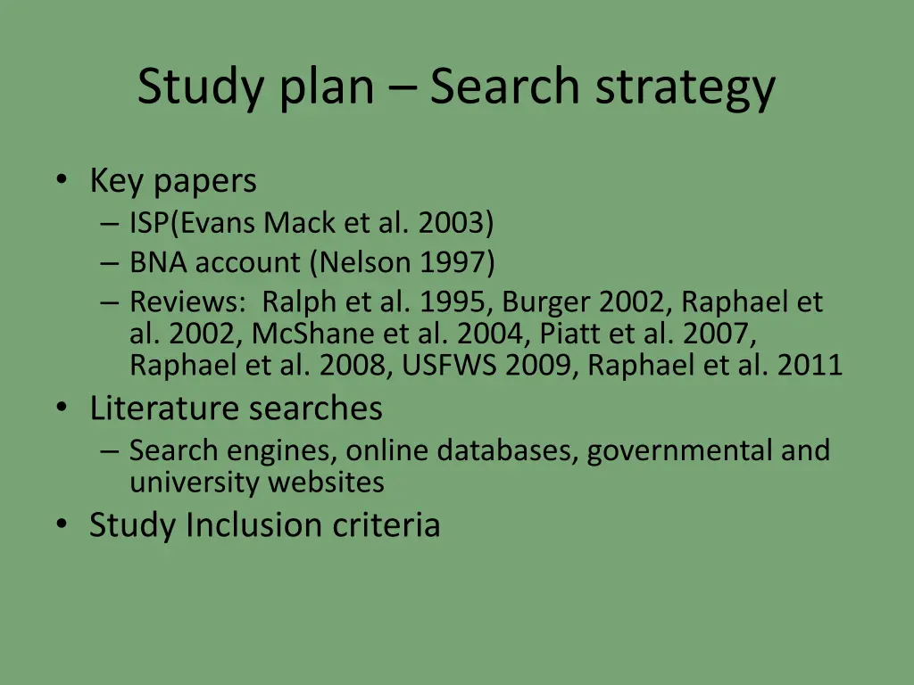 study plan search strategy