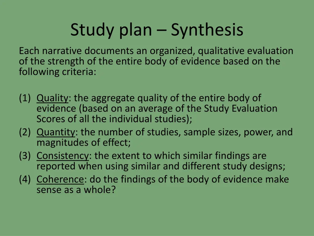 study plan synthesis each narrative documents