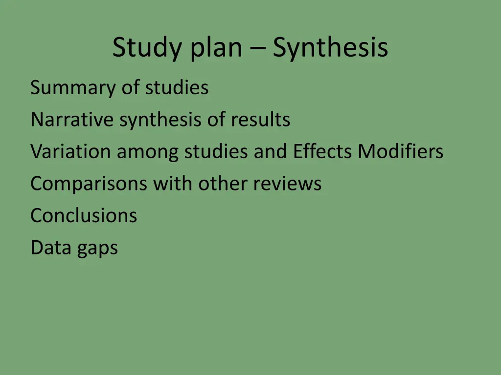 study plan synthesis