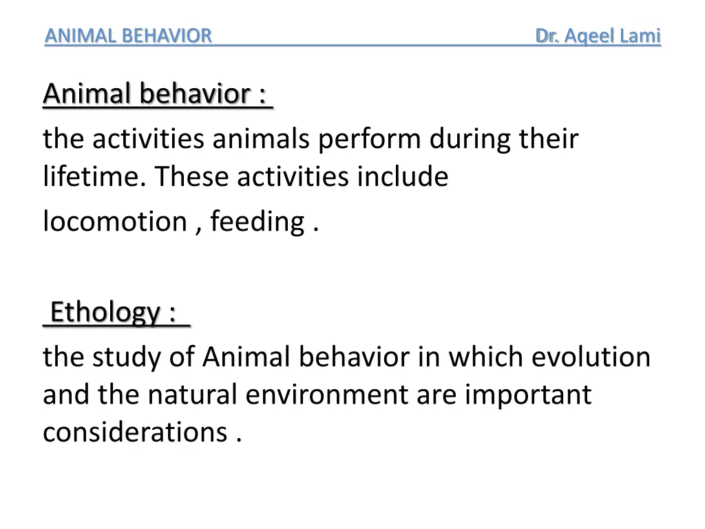 animal behavior dr aqeel lami