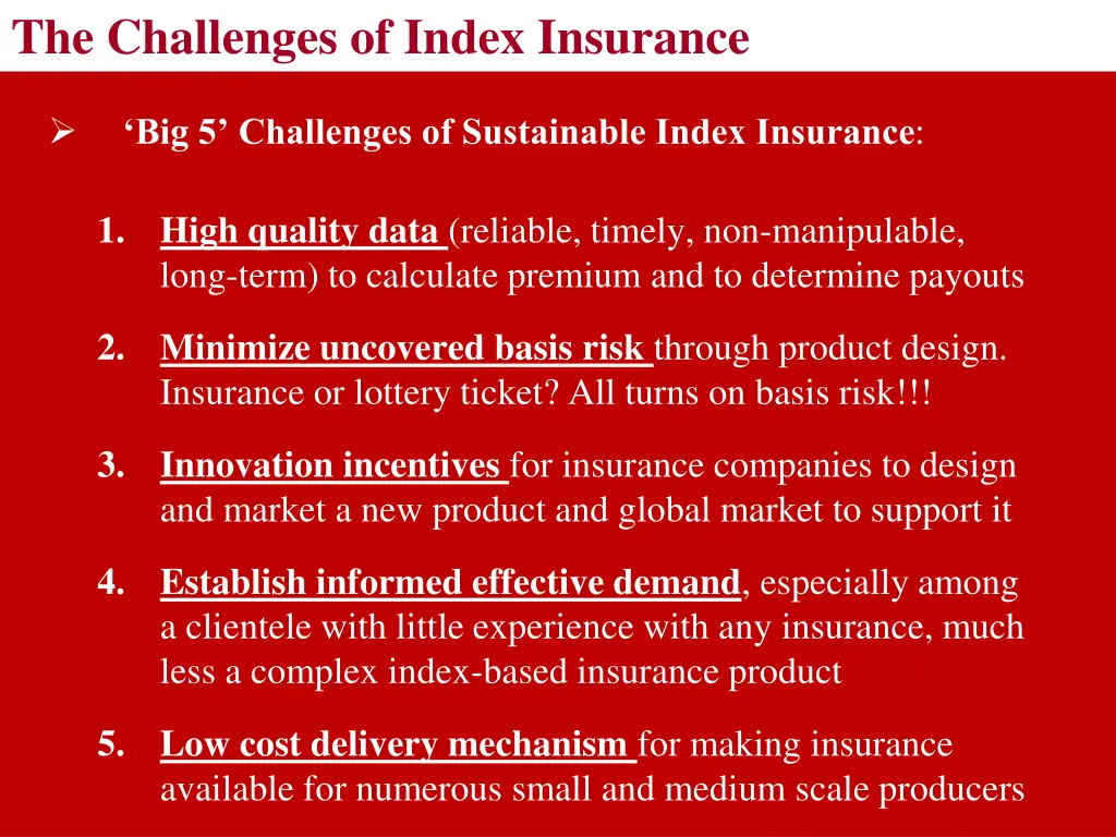 the challenges of index insurance