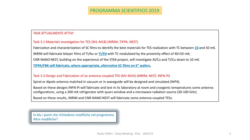 programma scientifico 2019