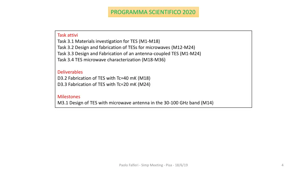 programma scientifico 2020