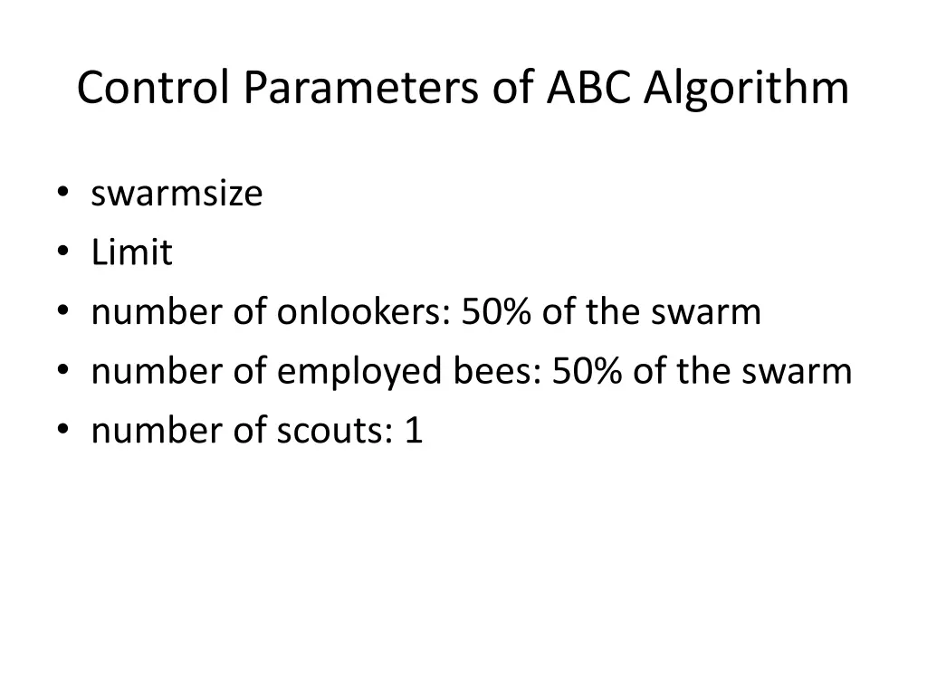 control parameters of abc algorithm