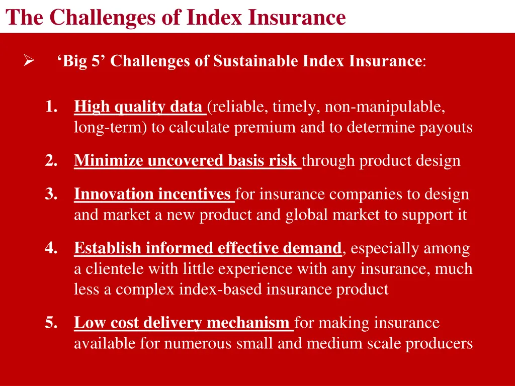 the challenges of index insurance