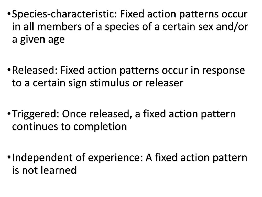 species characteristic fixed action patterns