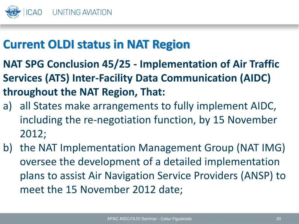 current oldi status in nat region