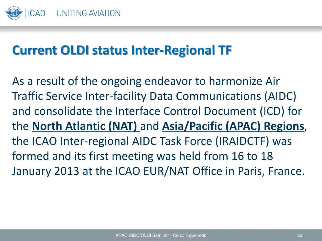 current oldi status inter regional tf as a result