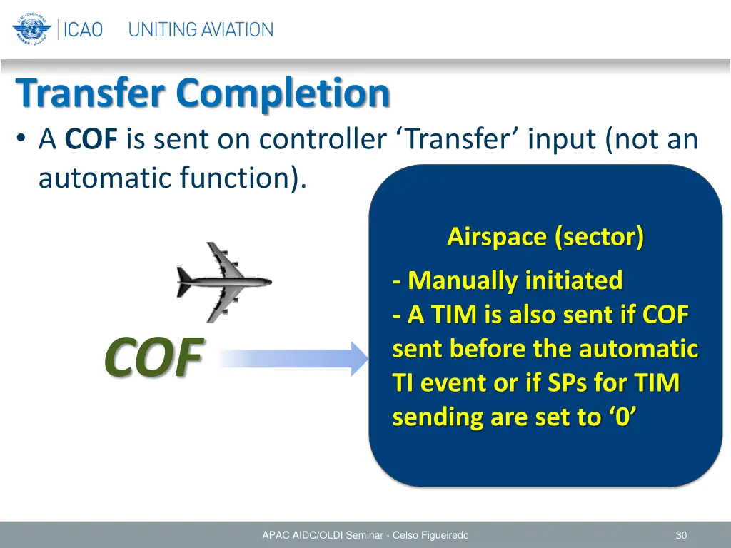 transfer completion a cof is sent on controller