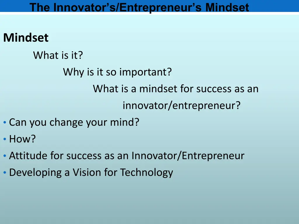 the innovator s entrepreneur s mindset