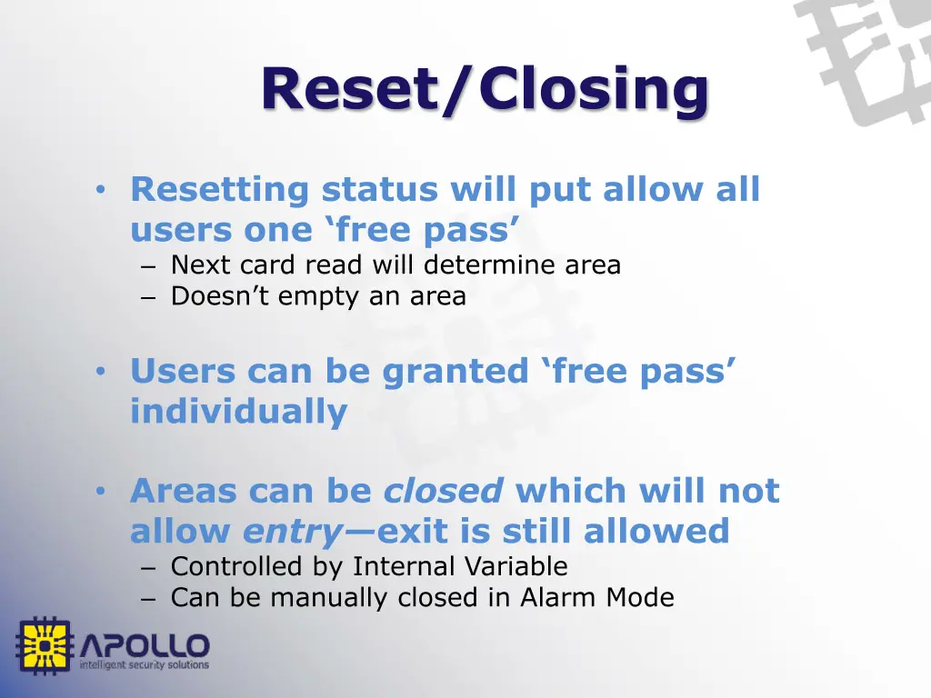 reset closing