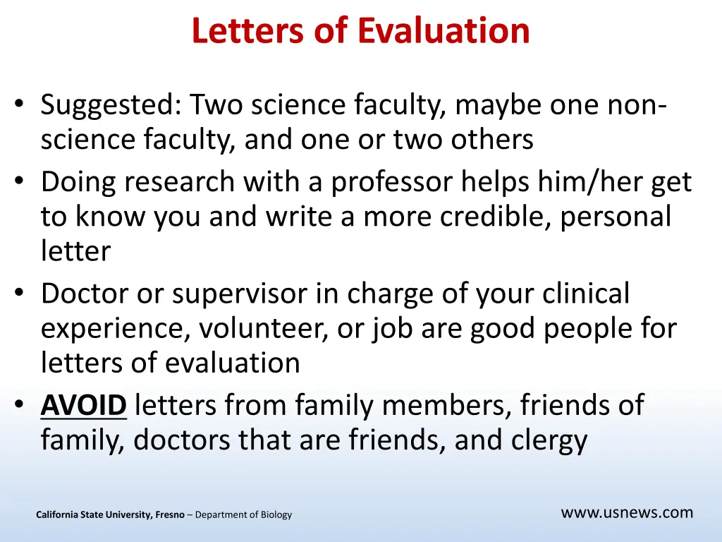 letters of evaluation