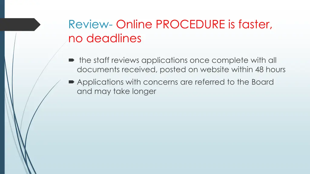 review online procedure is faster no deadlines