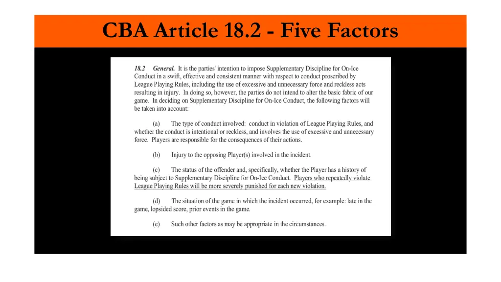 cba article 18 2 five factors