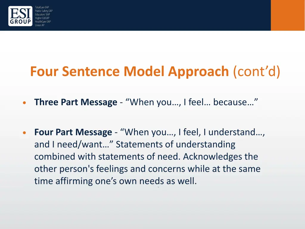 four sentence model approach cont d