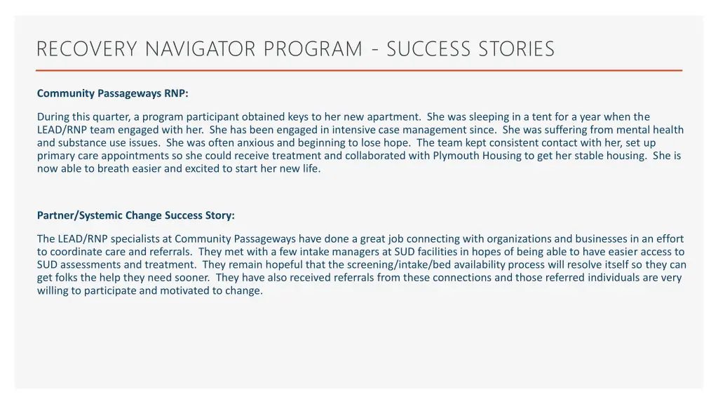 recovery navigator program success stories