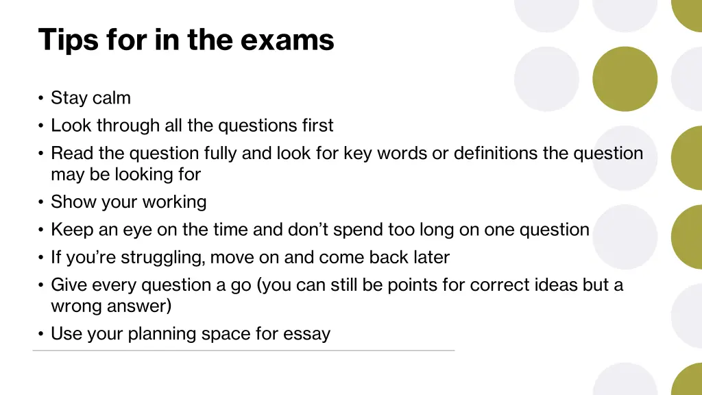 tips for in the exams