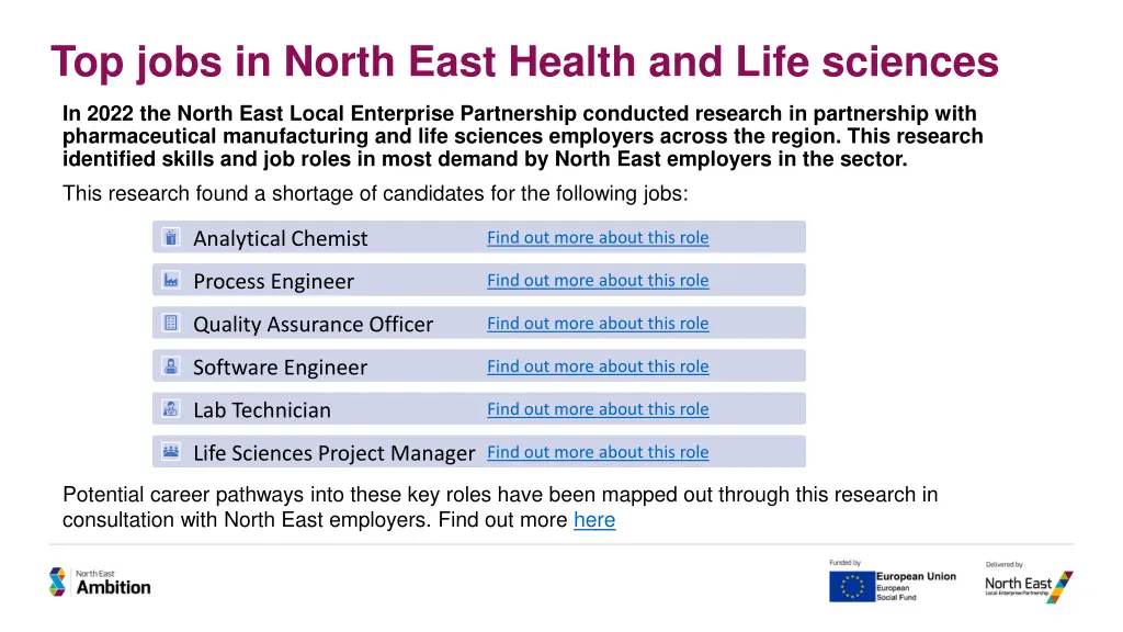 top jobs in north east health and life sciences