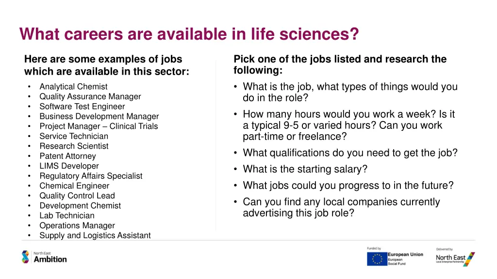 what careers are available in life sciences