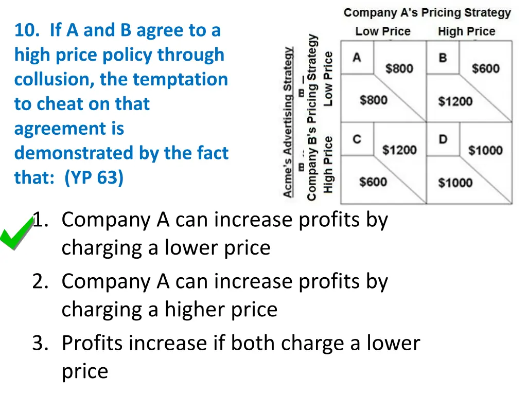 10 if a and b agree to a high price policy 1