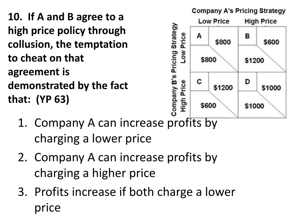 10 if a and b agree to a high price policy