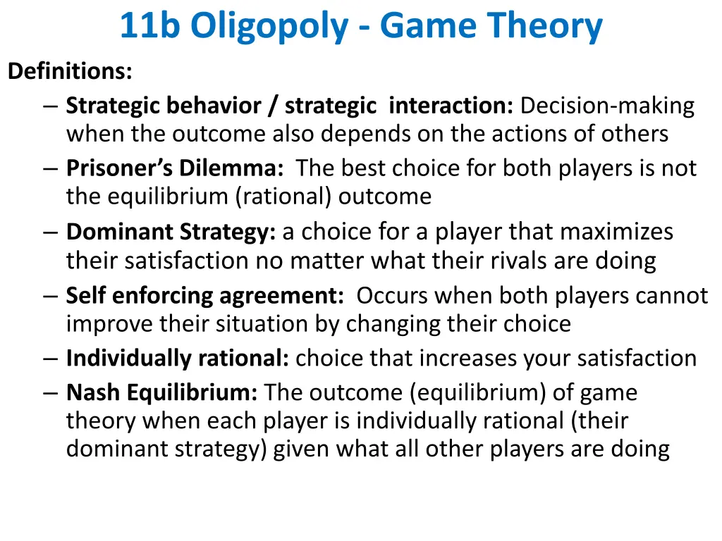 11b oligopoly game theory definitions strategic