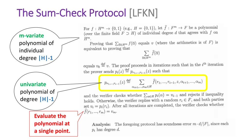 t the sum he sum check protocol check protocol