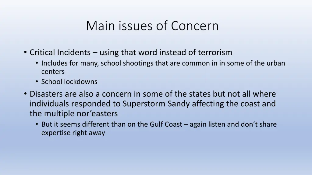 main issues of concern