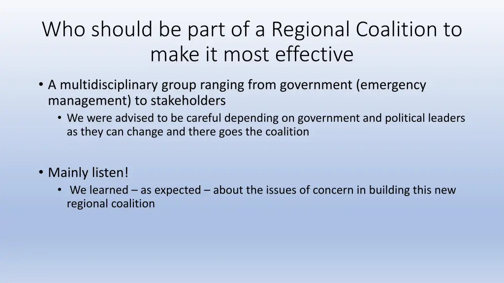 who should be part of a regional coalition