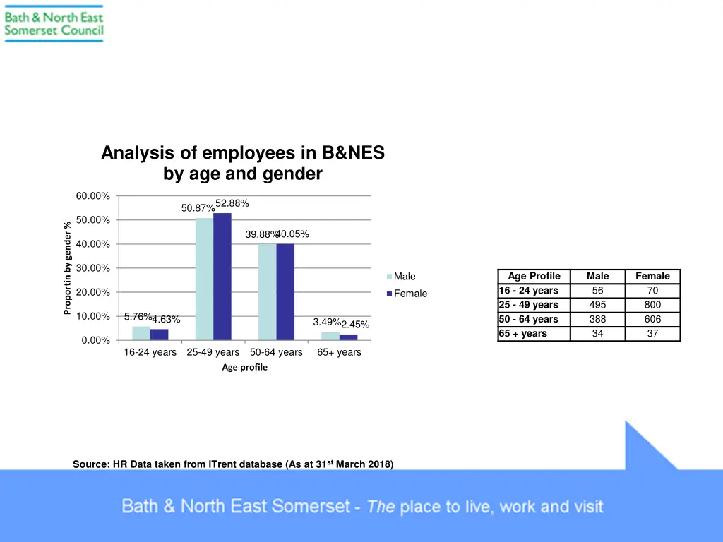 analysis of employees in b nes by age and gender