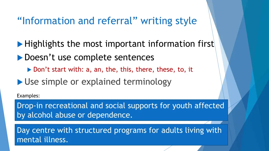 information and referral writing style 3