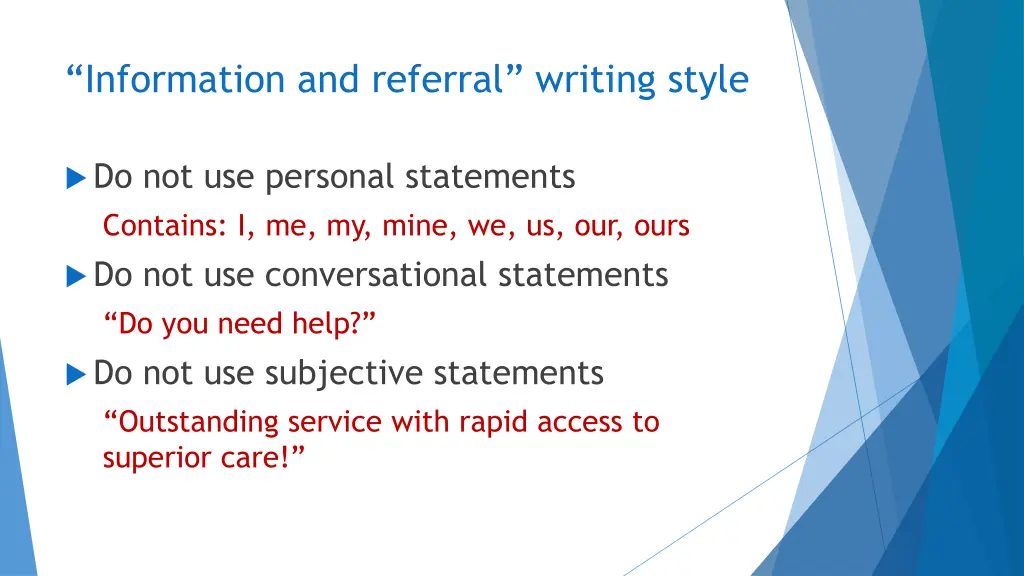 information and referral writing style 6