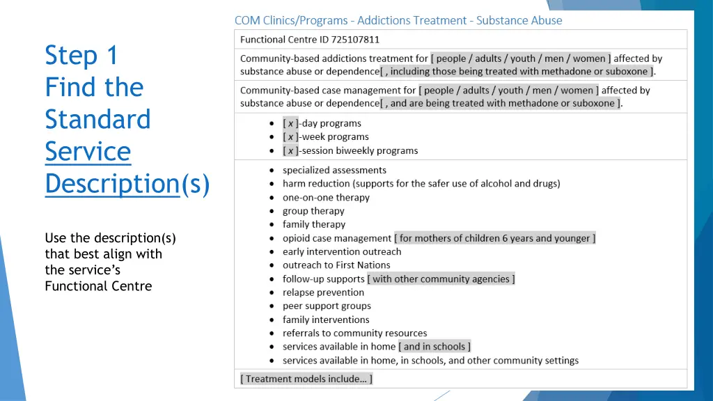 step 1 find the standard service description s