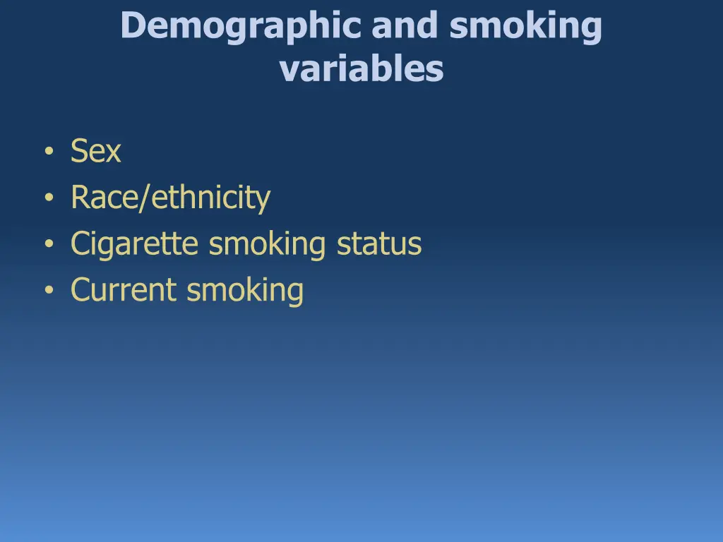 demographic and smoking variables