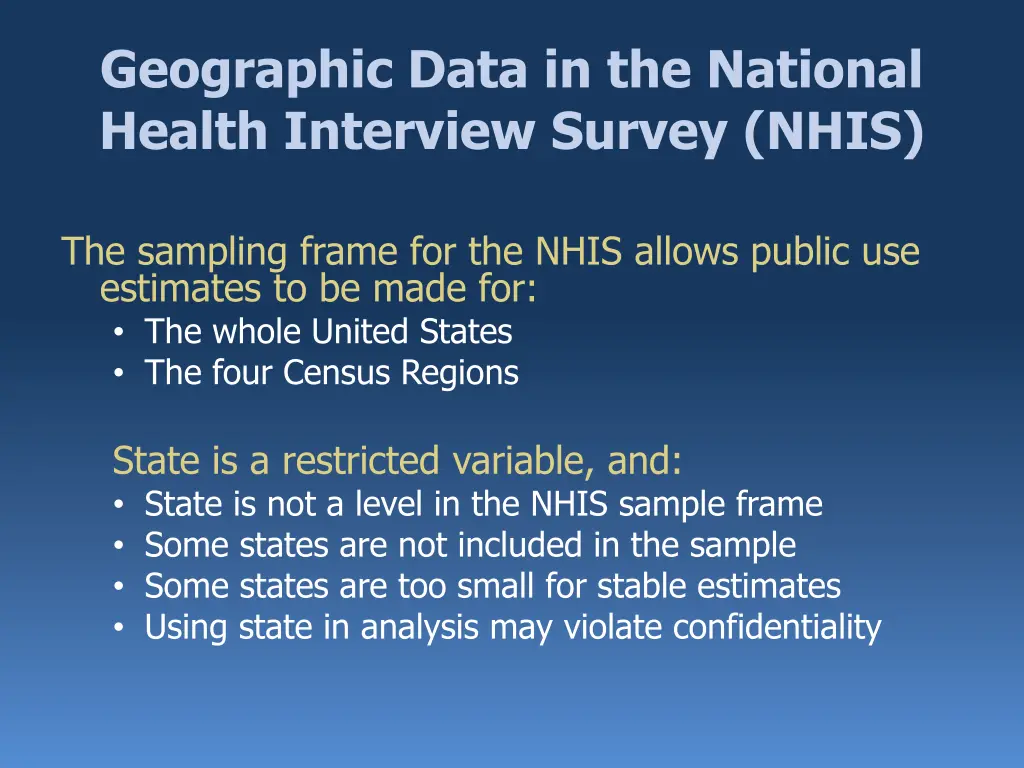 geographic data in the national health interview