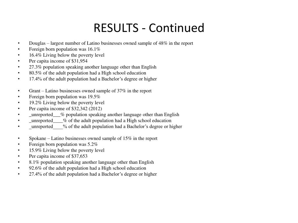 results continued