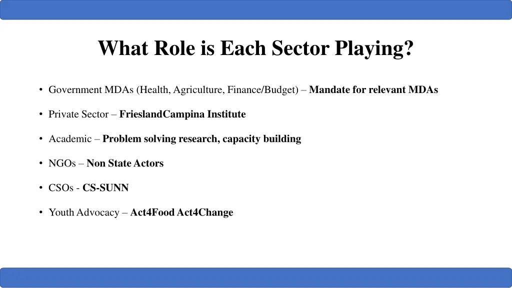 what role is each sector playing