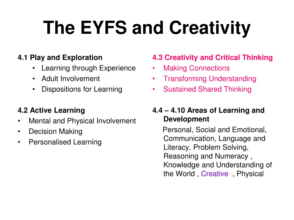 the eyfs and creativity