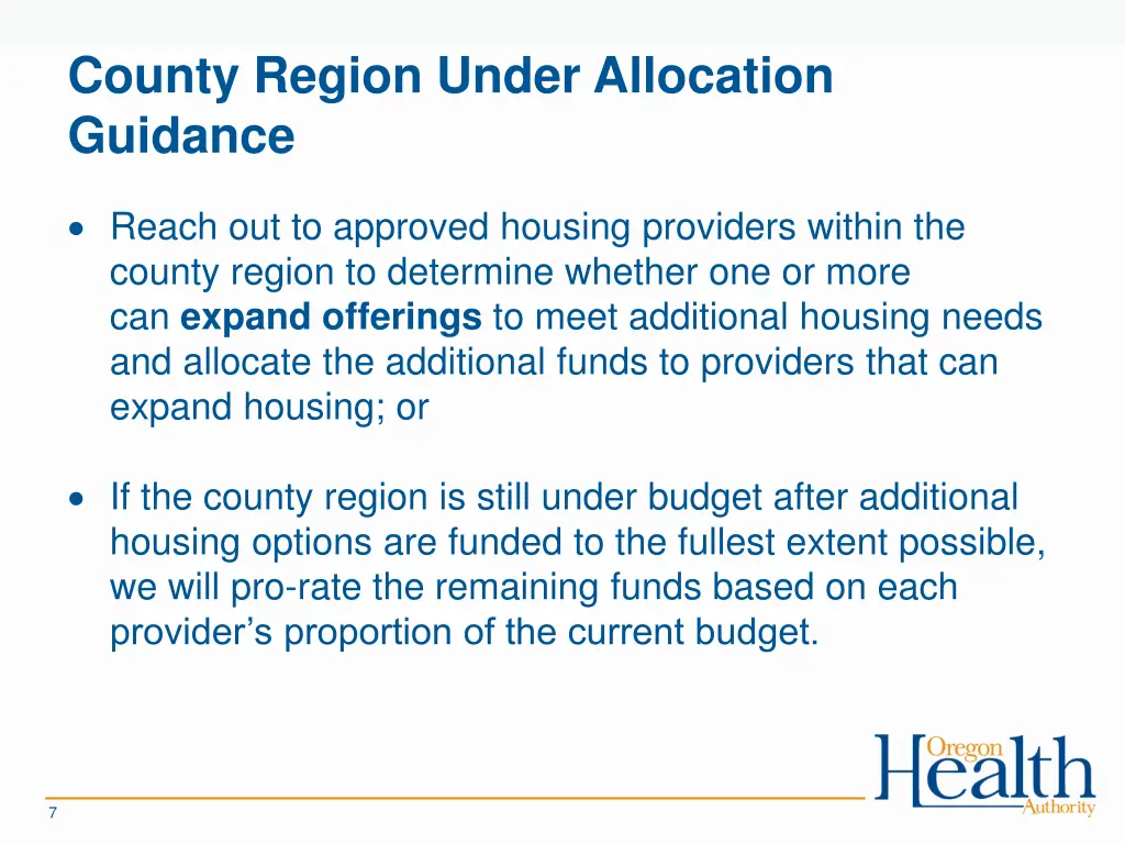 county region under allocation guidance