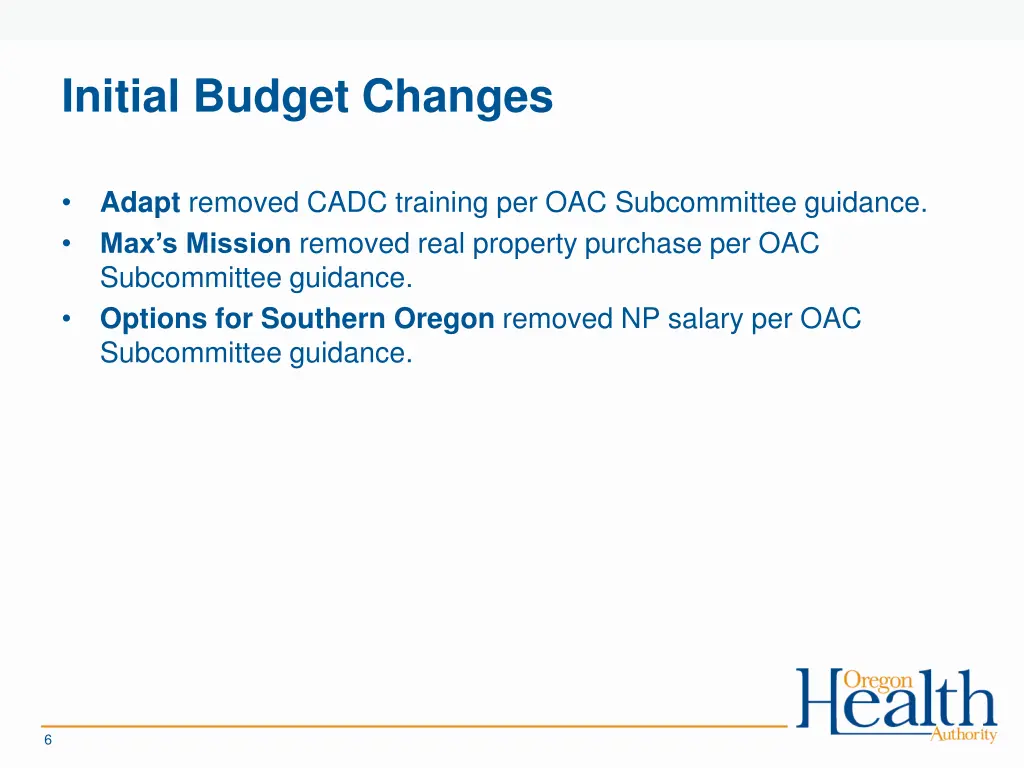 initial budget changes