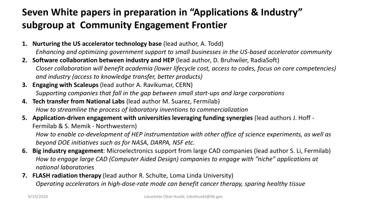 seven white papers in preparation in applications