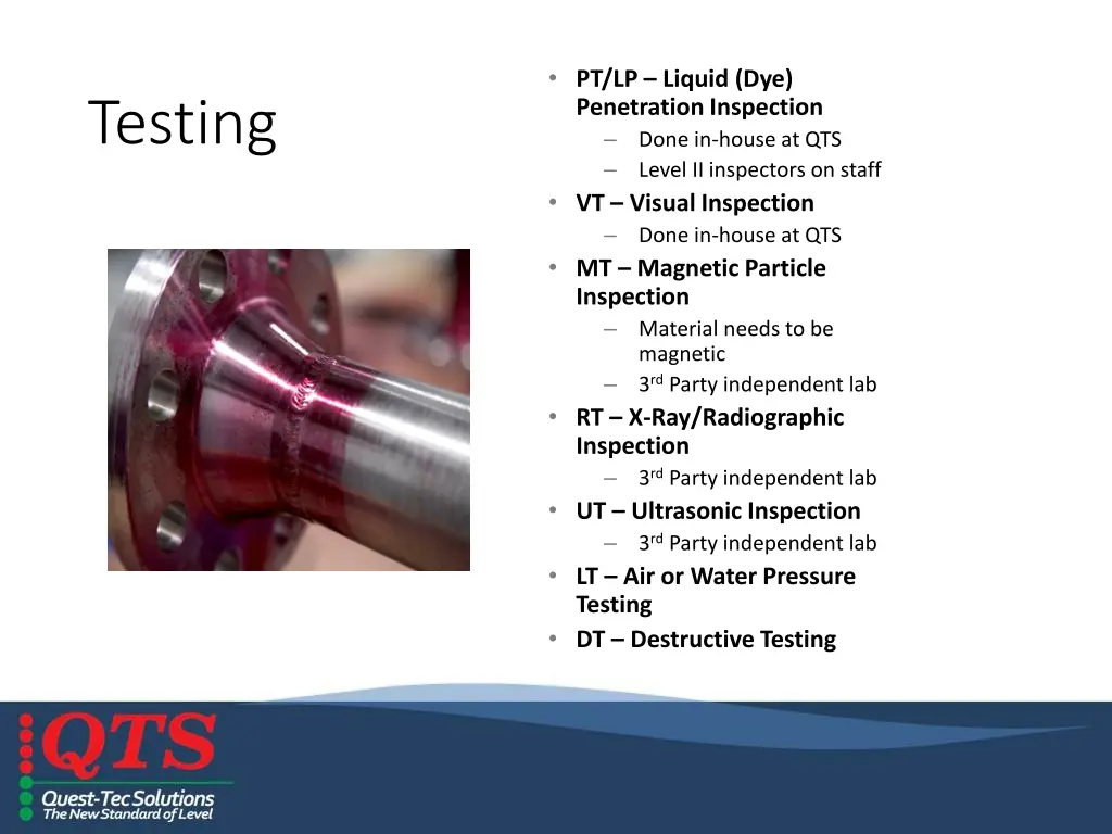 pt lp liquid dye penetration inspection done