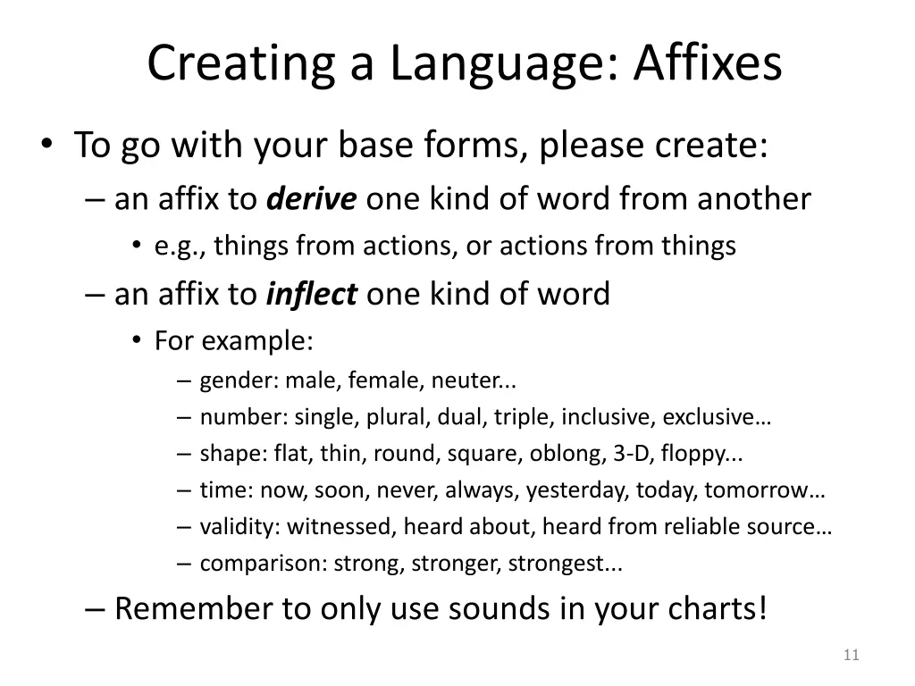 creating a language affixes