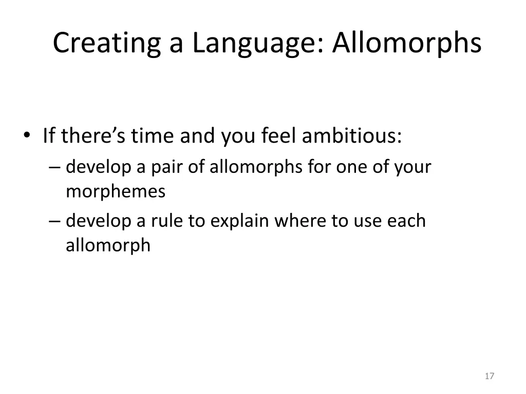 creating a language allomorphs