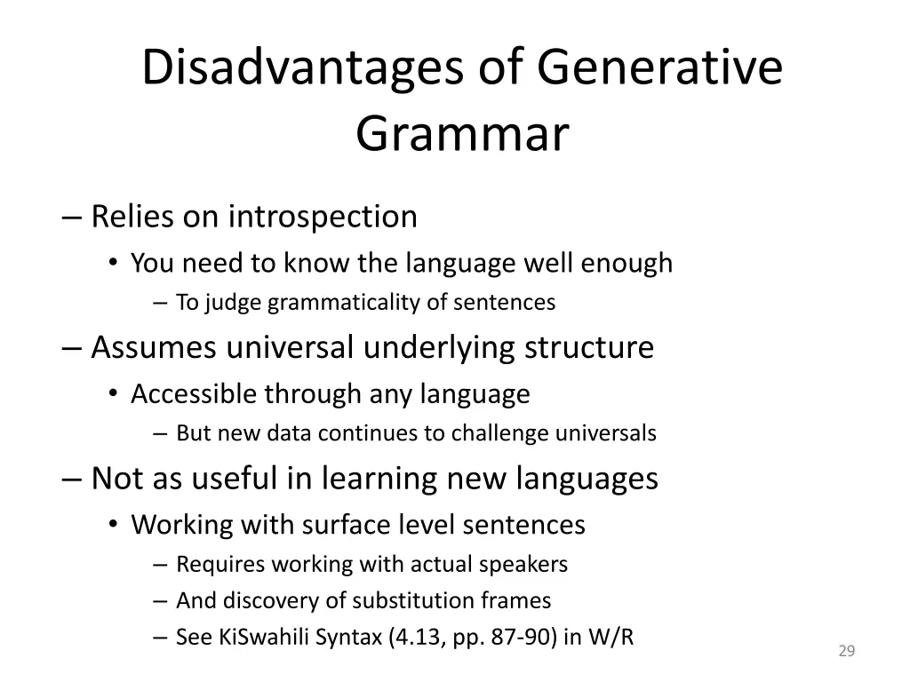 disadvantages of generative grammar