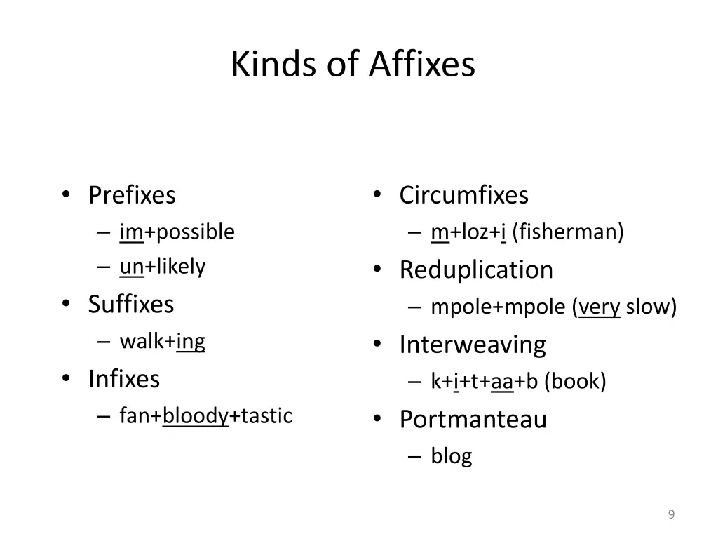 kinds of affixes