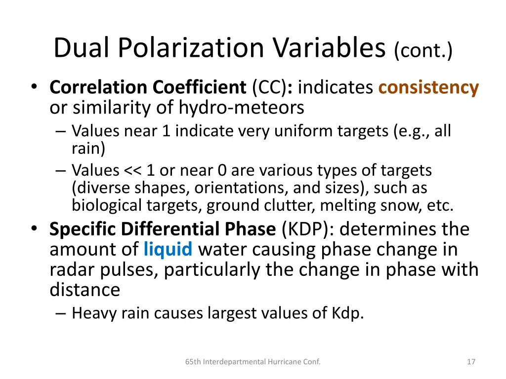 dual polarization variables cont correlation