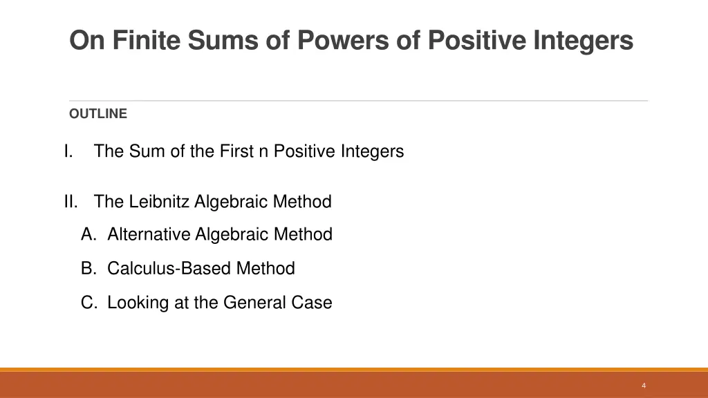 on finite sums of powers of positive integers