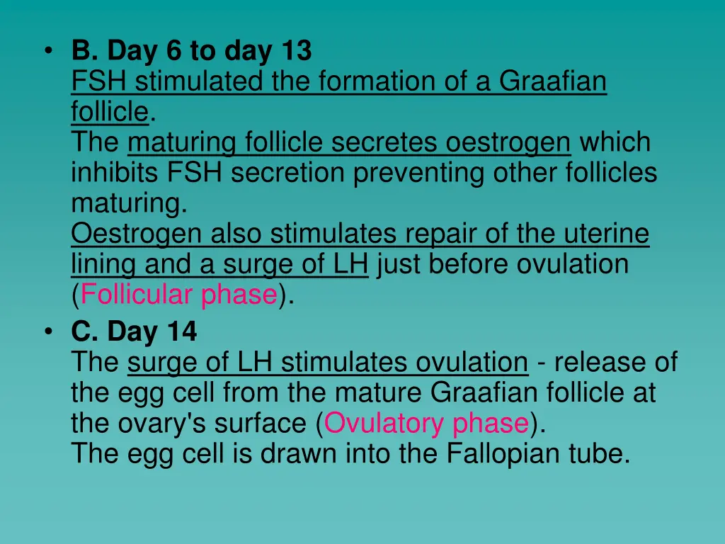 b day 6 to day 13 fsh stimulated the formation