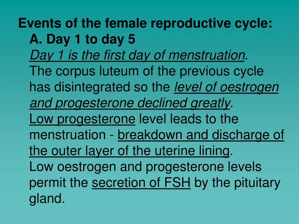 events of the female reproductive cycle